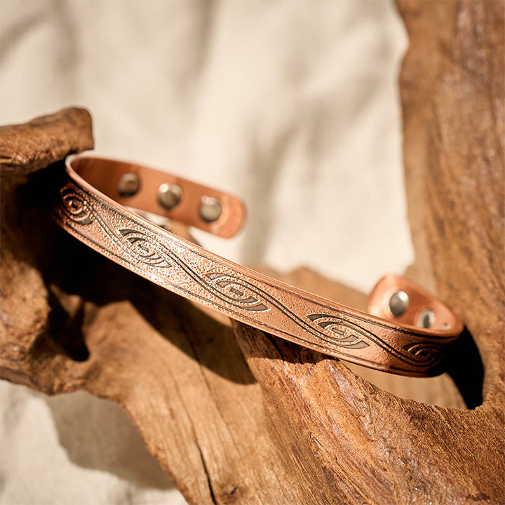 Buddha Stones Spiral Pattern Copper Balance Open Adjustable Cuff Bracelet Bangle - image 1