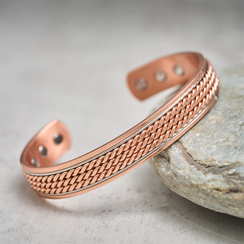 Buddha Stones Braided Design Copper Open Adjustable Balance Cuff Bracelet Bangle - image 1