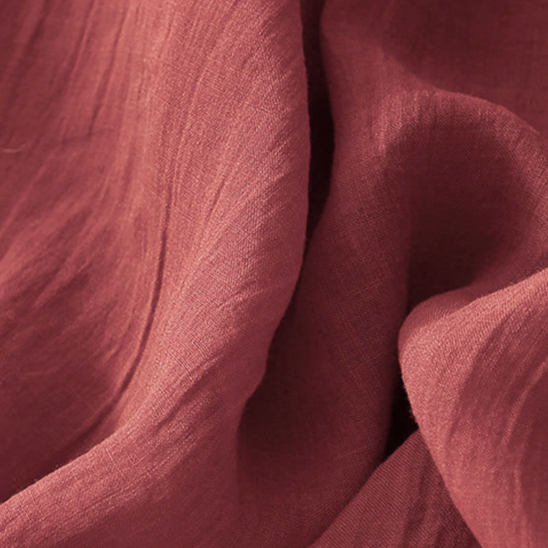 Buddha Stones Solid Color Embroidery Short Sleeve Cotton Midi Dress - image 19