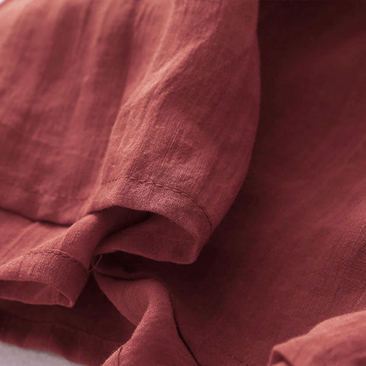 Buddha Stones Solid Color Embroidery Short Sleeve Cotton Midi Dress With Pockets - image 21