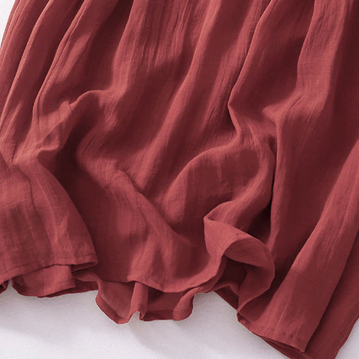 Buddha Stones Solid Color Embroidery Short Sleeve Cotton Midi Dress - image 26