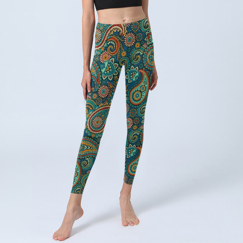 Buddha Stones Retro Paisley Pattern Print Gym Leggings Women's Yoga Pants - image 5