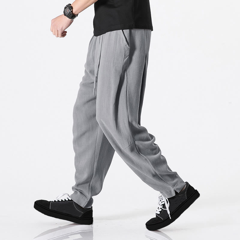 Buddha Stones Drawstring Elastic Waist Ankle-Length Men's Polyester Pants With Pockets - Gray - US/UK/AU46，EU56 (5XL) - image 3