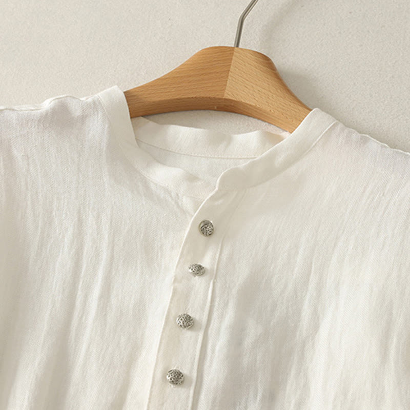 Buddha Stones Spring Plain V-Neck Long Sleeve Women's Cotton Shirt  - image 7