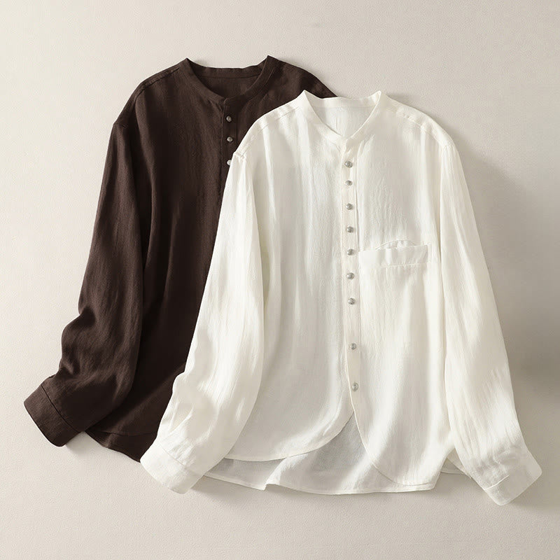 Buddha Stones Spring Plain V-Neck Long Sleeve Women's Cotton Shirt  - image 15