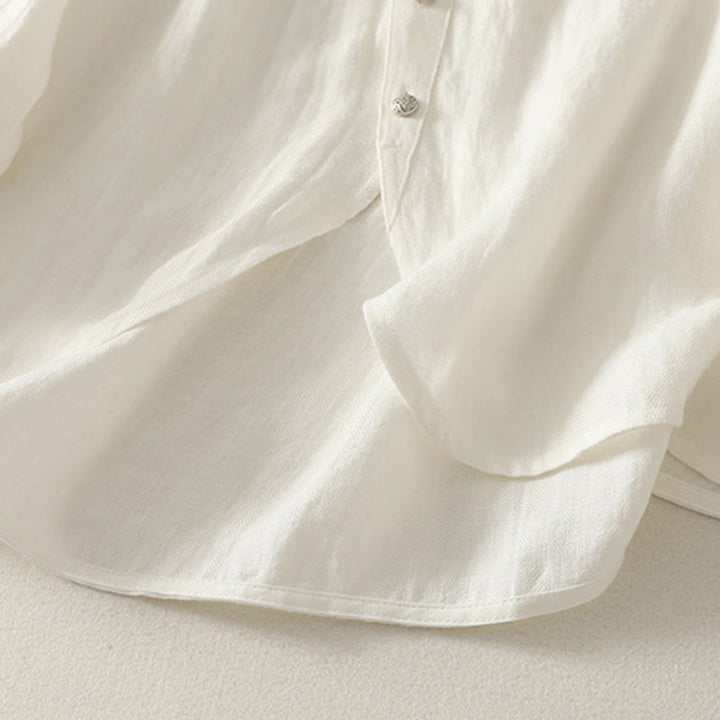 Buddha Stones Spring Plain V-Neck Long Sleeve Women's Cotton Shirt  - image 8