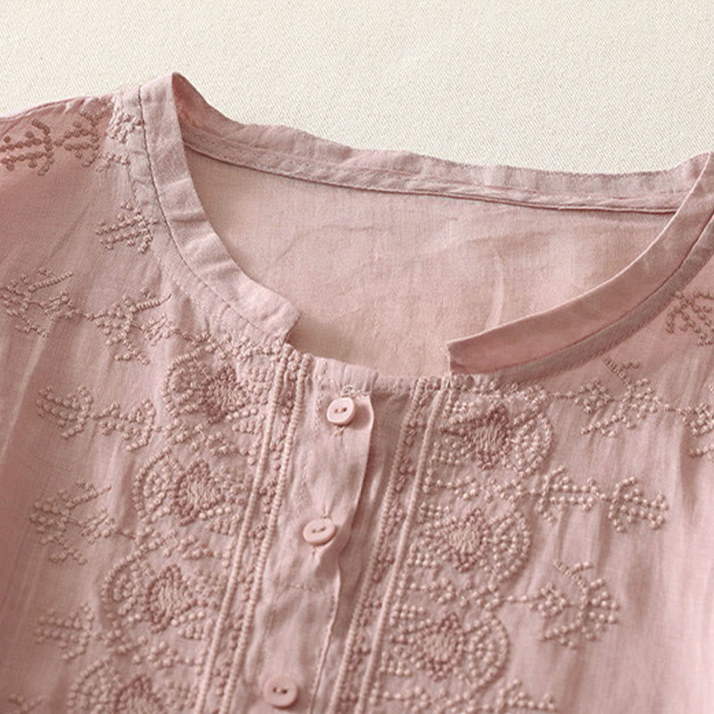 Buddha Stones Summer Floral Pattern Crew Neck Short Sleeve Women's Polyester Shirt  - image 6