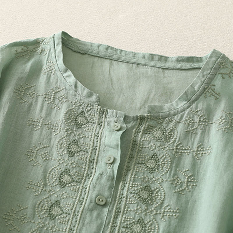 Buddha Stones Summer Floral Pattern Crew Neck Short Sleeve Women's Polyester Shirt  - image 11