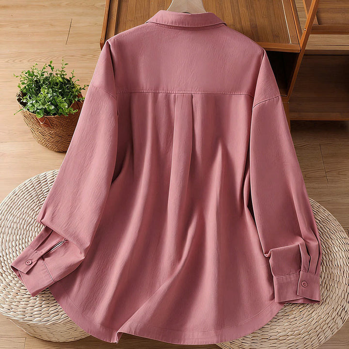 Buddha Stones Spring Plain Lapel Long Sleeve Women's Cotton Shirt With Pockets - image 2