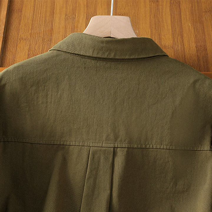 Buddha Stones Spring Plain Lapel Long Sleeve Women's Cotton Shirt With Pockets - image 26