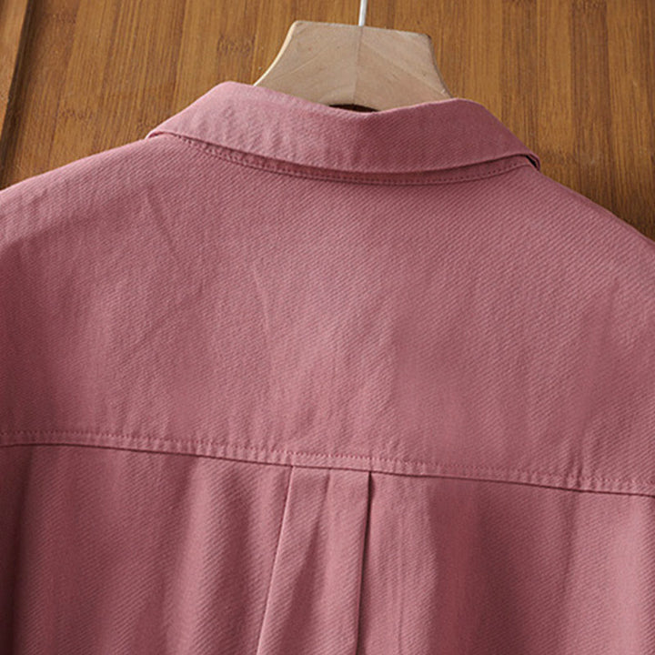 Buddha Stones Spring Plain Lapel Long Sleeve Women's Cotton Shirt With Pockets - image 8