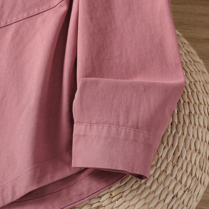 Buddha Stones Spring Plain Lapel Long Sleeve Women's Cotton Shirt With Pockets - image 6
