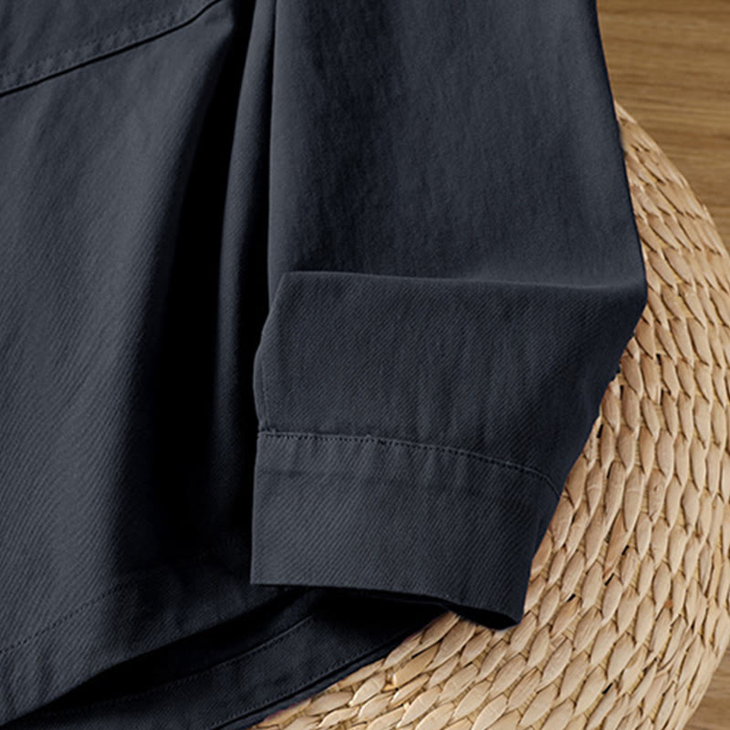 Buddha Stones Spring Plain Lapel Long Sleeve Women's Cotton Shirt With Pockets - image 13