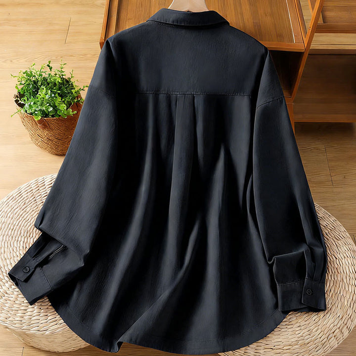 Buddha Stones Spring Plain Lapel Long Sleeve Women's Cotton Shirt With Pockets - image 11