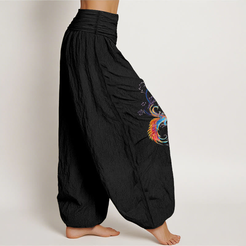 Buddha Stones Pure Cotton Gorgeous Phoenix Pattern Women's Elastic Waist Harem Pants - image 2
