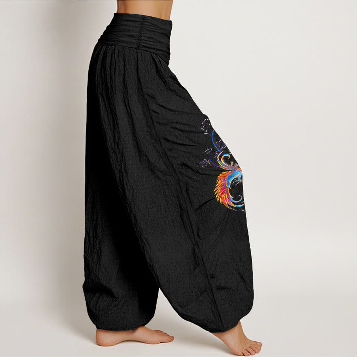 Buddha Stones Pure Cotton Gorgeous Phoenix Pattern Women's Elastic Waist Harem Pants - image 2