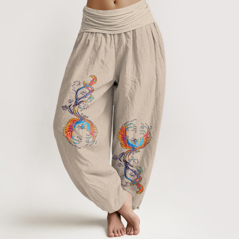 Buddha Stones Pure Cotton Gorgeous Phoenix Pattern Women's Elastic Waist Harem Pants - Tan - US16，UK/AU20，EU48 (3XL) - image 11