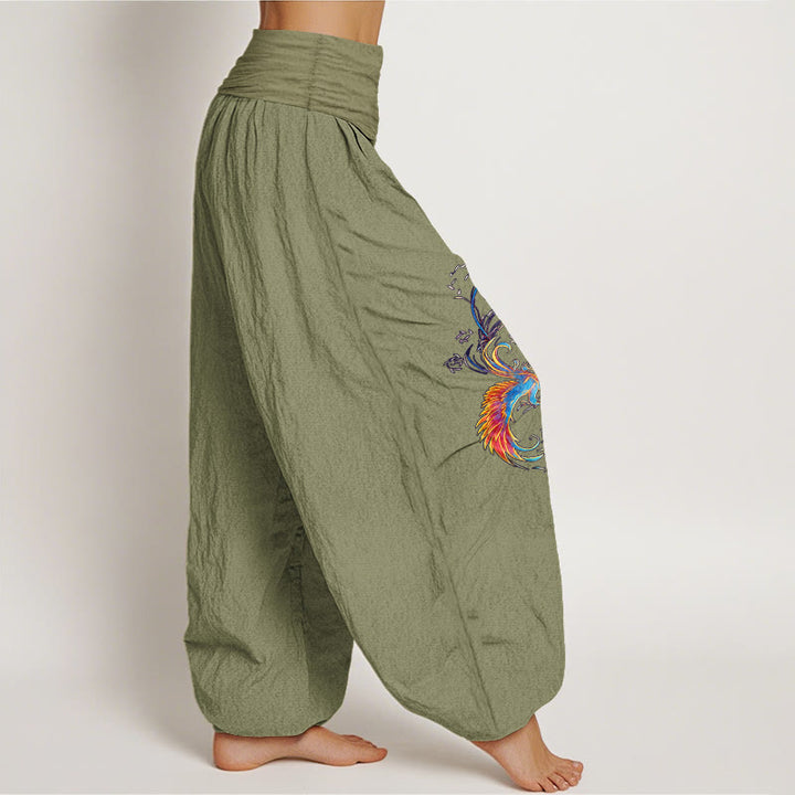 Buddha Stones Pure Cotton Gorgeous Phoenix Pattern Women's Elastic Waist Harem Pants - image 16
