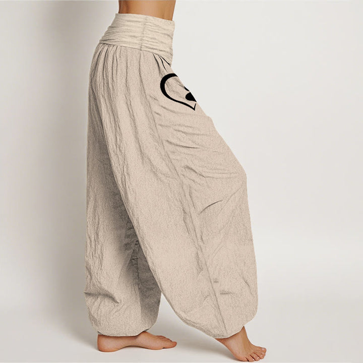 Buddha Stones Pure Cotton Concise Cat Paw Prints Heart-Shaped Pattern Women's Elastic Waist Harem Pants - image 2