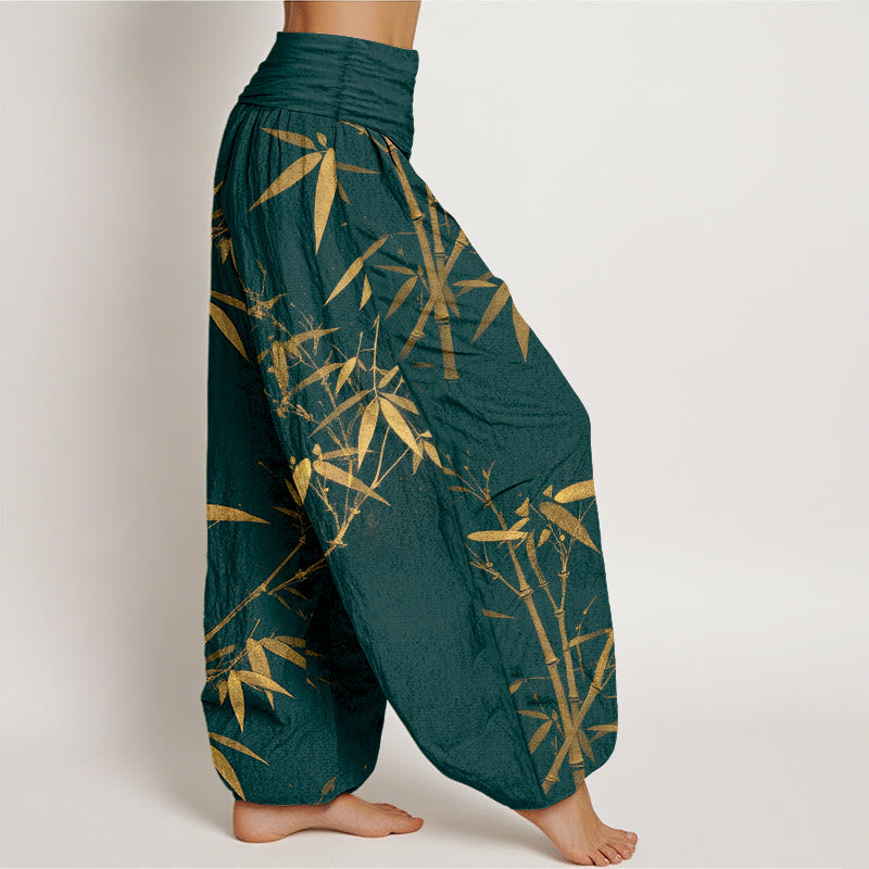 Buddha Stones Pure Cotton Classical Bamboo Pattern Women's Elastic Waist Harem Pants - image 2