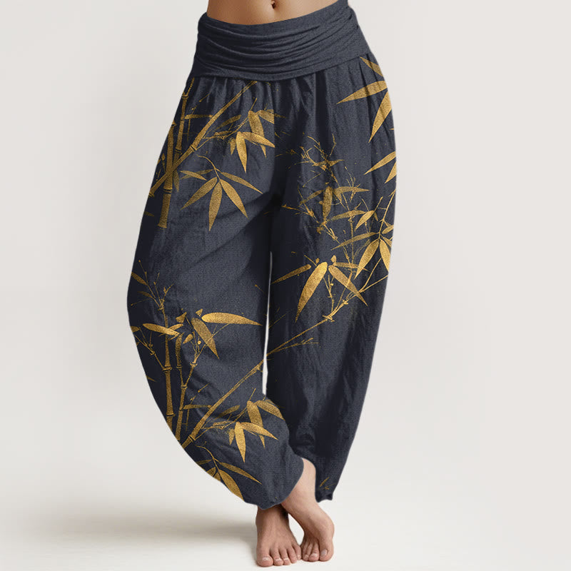 Buddha Stones Pure Cotton Classical Bamboo Pattern Women's Elastic Waist Harem Pants - MidnightBlue - US16，UK/AU20，EU48 (3XL) - image 5
