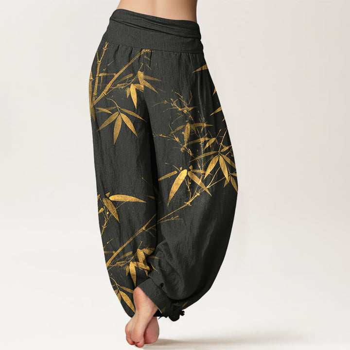 Buddha Stones Pure Cotton Classical Bamboo Pattern Women's Elastic Waist Harem Pants - image 9