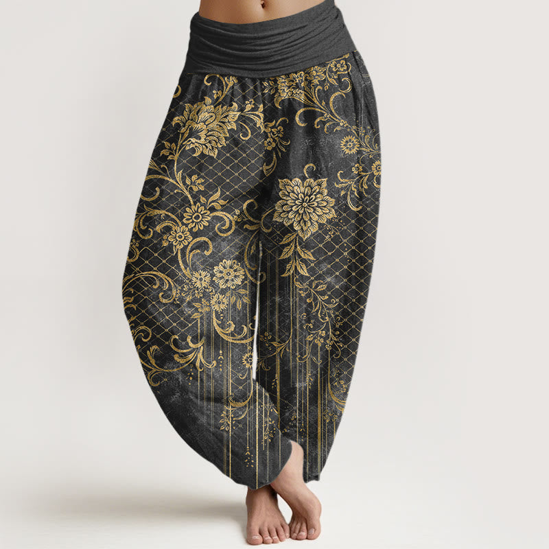 Buddha Stones Pure Cotton Classical Flower Leaf Vine Pattern Women's Elastic Waist Harem Pants - DimGray - US16，UK/AU20，EU48 (3XL) - image 5
