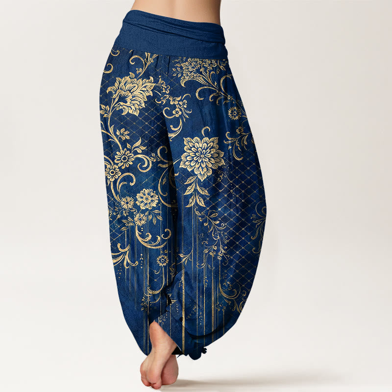 Buddha Stones Pure Cotton Classical Flower Leaf Vine Pattern Women's Elastic Waist Harem Pants - image 9