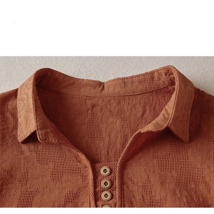 Buddha Stones Casual Floral Pattern Lapel Women's Short Sleeve T-shirt - image 22