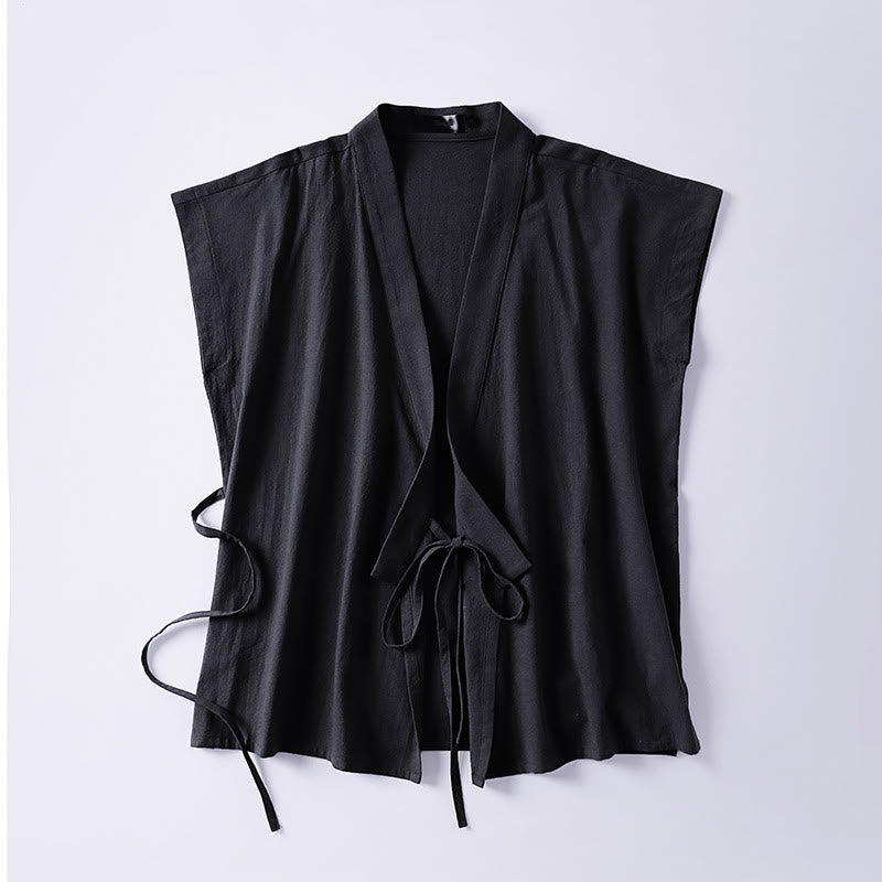 Buddha Stones Summer Solid Color V-Neck Sleeveless Men's Cotton Linen Vest - image 5