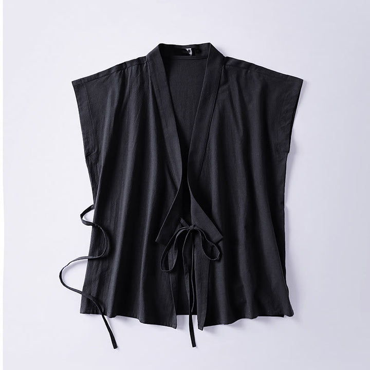 Buddha Stones Summer Solid Color V-Neck Sleeveless Men's Cotton Linen Vest - image 5