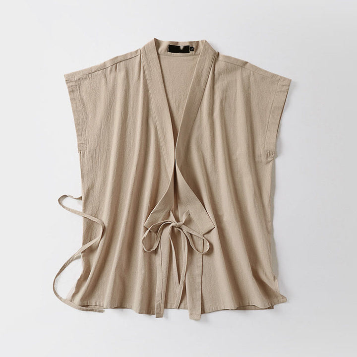 Buddha Stones Summer Solid Color V-Neck Sleeveless Men's Cotton Linen Vest - image 7