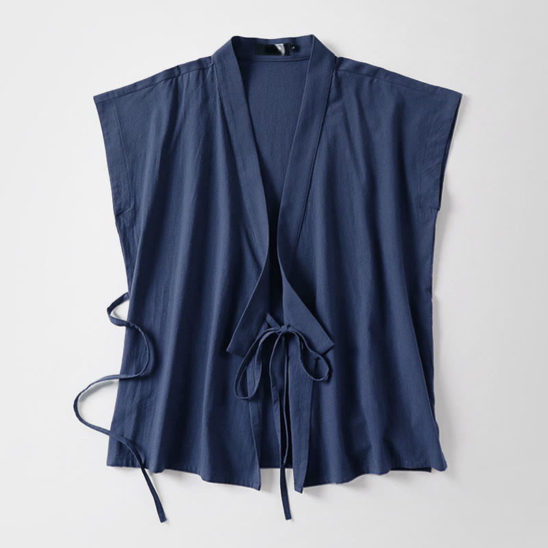 Buddha Stones Summer Solid Color V-Neck Sleeveless Men's Cotton Linen Vest - image 16