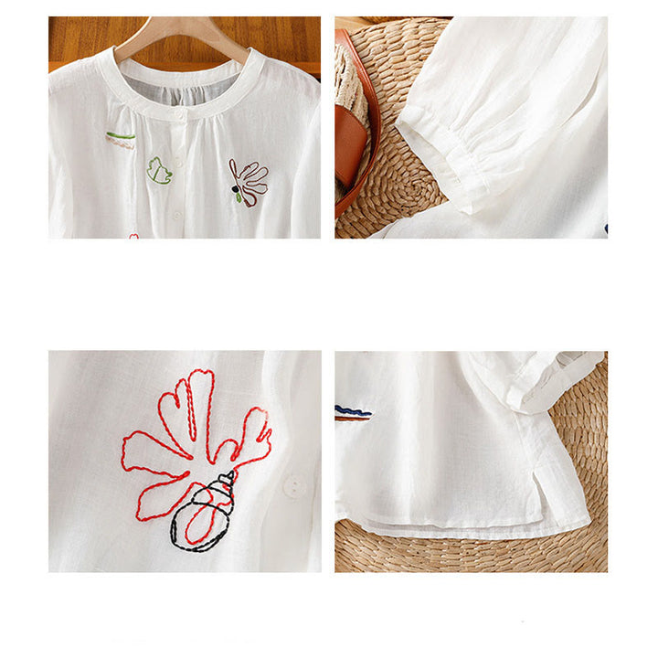 Buddha Stones Coral Gourd Pattern Crew Neck Half Sleeve Women's Polyester Shirt  - image 17