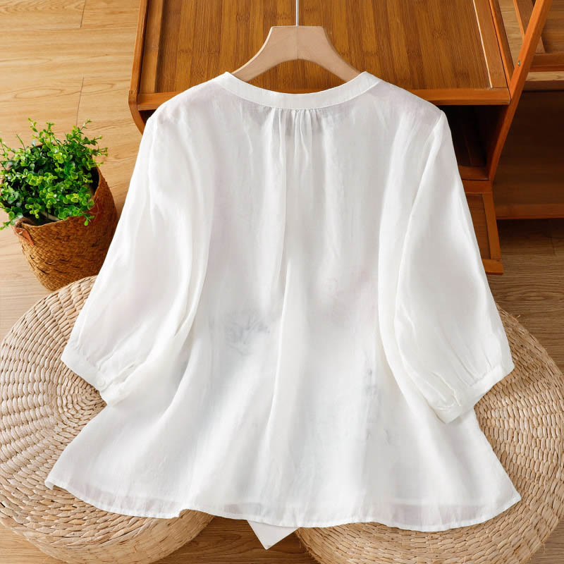 Buddha Stones Coral Gourd Pattern Crew Neck Half Sleeve Women's Polyester Shirt  - image 9