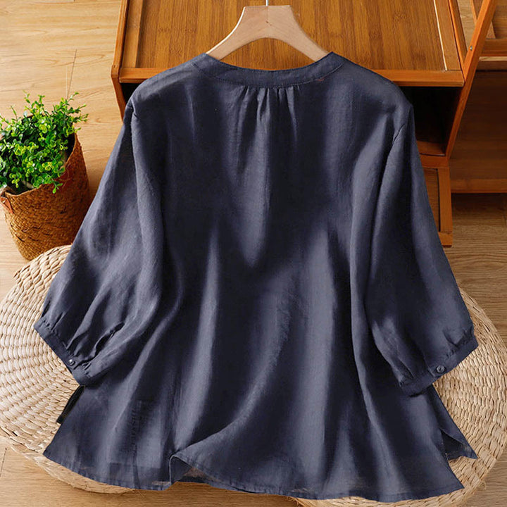 Buddha Stones Coral Gourd Pattern Crew Neck Half Sleeve Women's Polyester Shirt  - image 1