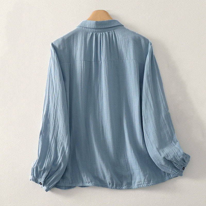 Buddha Stones Solid Color Crew Neck Long Sleeve Women's Polyester Shirt  - image 1