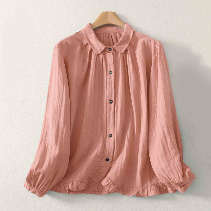 Buddha Stones Solid Color Crew Neck Long Sleeve Women's Polyester Shirt  - LightSalmon - US8-10，UK/AU12-14，EU40-42 (2XL) - image 9