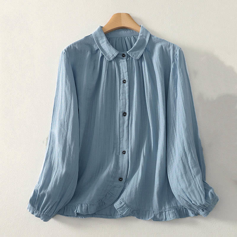 Buddha Stones Solid Color Crew Neck Long Sleeve Women's Polyester Shirt  - LightSkyBlue - US8-10，UK/AU12-14，EU40-42 (2XL) - image 0