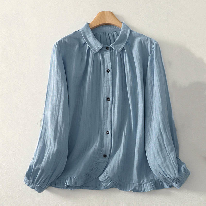 Buddha Stones Solid Color Crew Neck Long Sleeve Women's Polyester Shirt  - LightSkyBlue - US8-10，UK/AU12-14，EU40-42 (2XL) - image 0