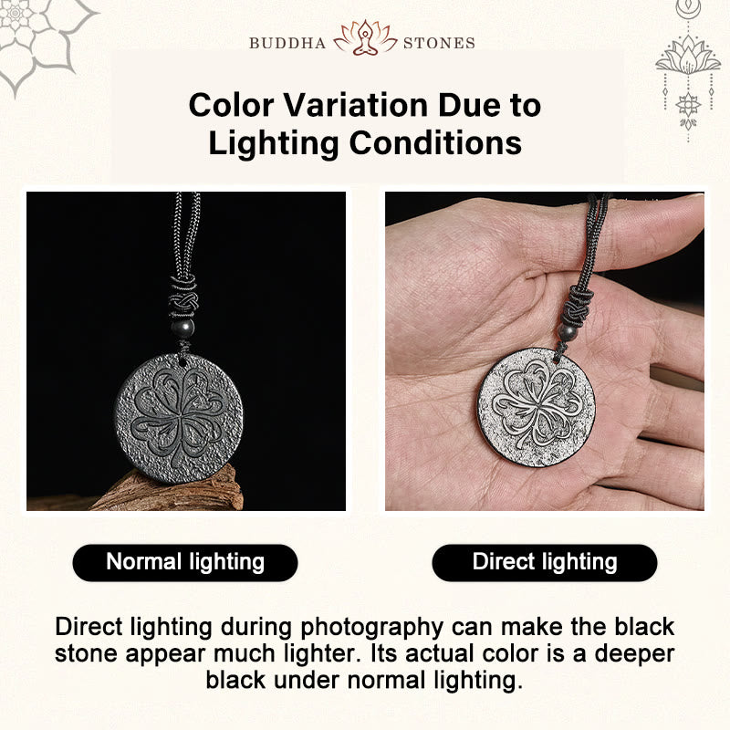 Buddha Stones Four Leaf Clover Authentic Shungite Stone Graphite Stone Protection Necklace Pendant - image 4