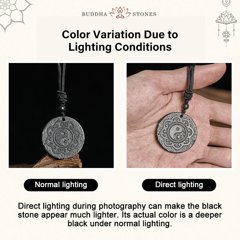 Buddha Stones Tai Chi Yin Yang Symbol Authentic Shungite Stone Inner Strength Necklace Pendant - image 4