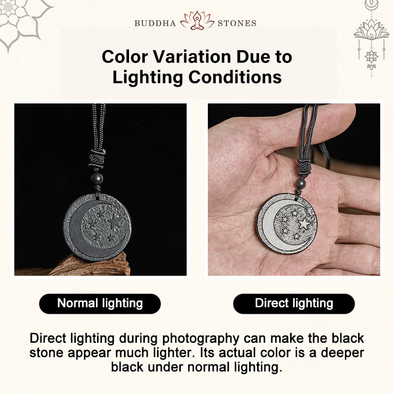 Buddha Stones Moon Star Round Design Authentic Shungite Stone Protection Necklace Pendant - image 4