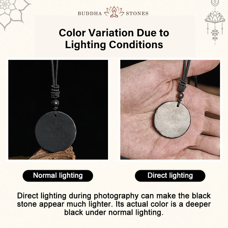 Buddha Stones Circle Simple Design Authentic Shungite Stone Protection Necklace Pendant - image 4