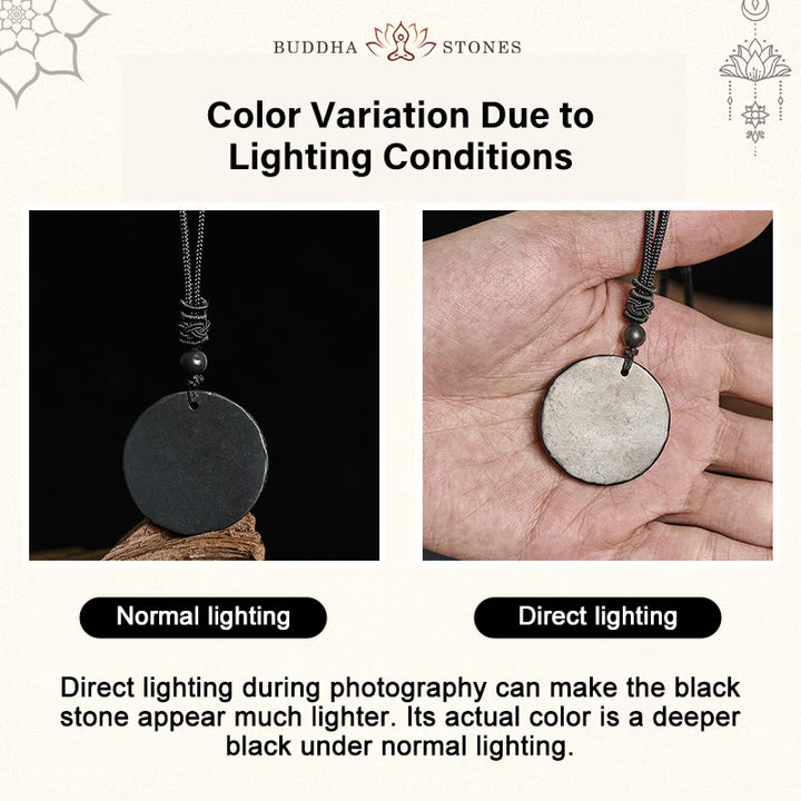 Buddha Stones Circle Simple Design Authentic Shungite Stone Protection Necklace Pendant - image 4
