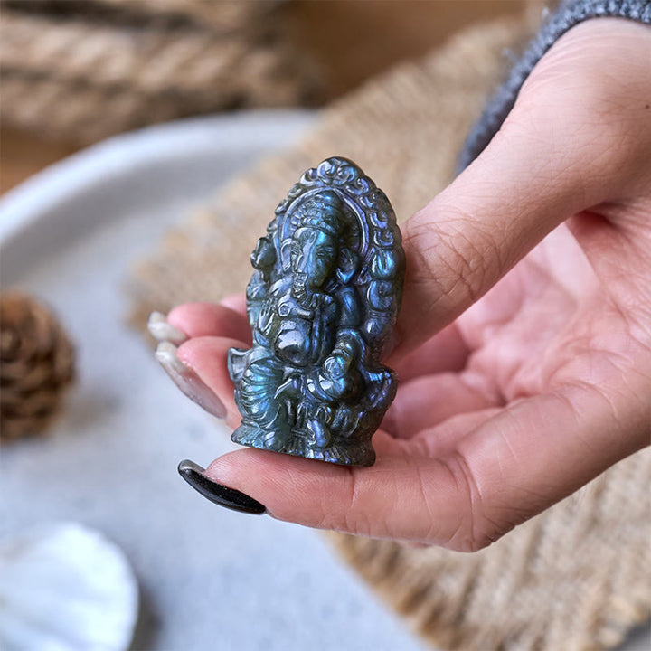 Buddha Stones Ganesh Ganpati Elephant Figurine Labradorite Healing Statue Home Decoration - image 3