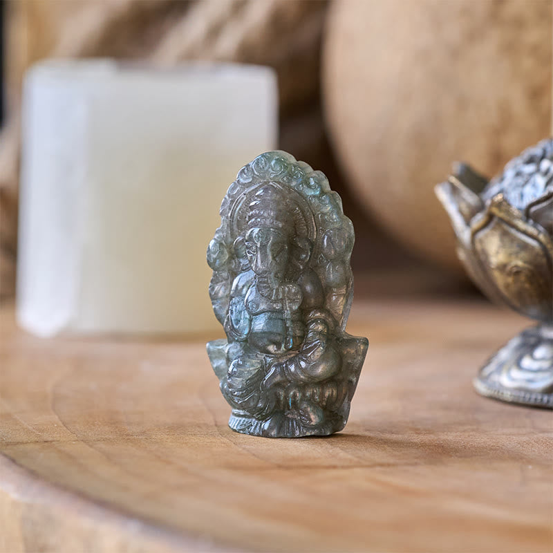 Buddha Stones Ganesh Ganpati Elephant Figurine Labradorite Healing Statue Home Decoration - image 1