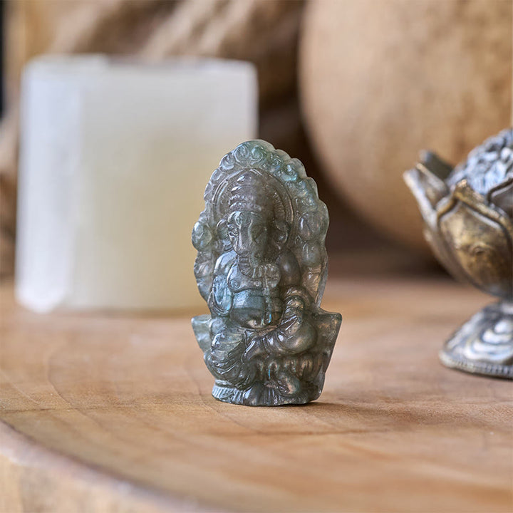 Buddha Stones Ganesh Ganpati Elephant Figurine Labradorite Healing Statue Home Decoration - image 1