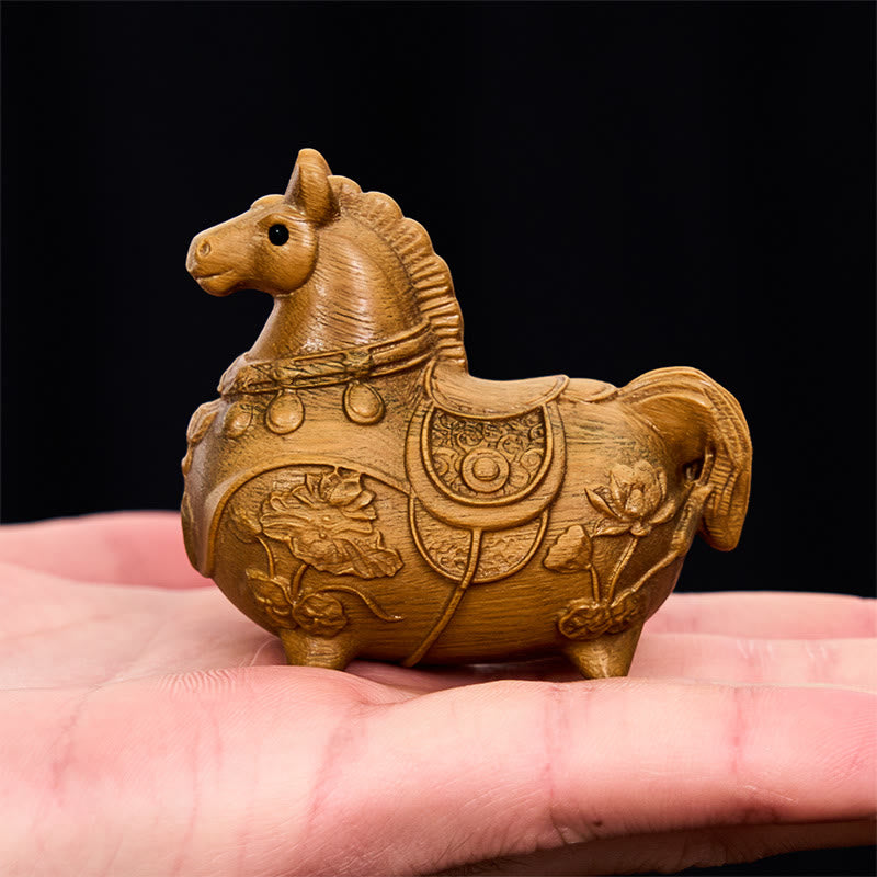 Buddha Stones Mini Year of the Horse Lotus Ebony Linden Wood Green Sandalwood Decoration 5.5*5*3.2cm - image 16