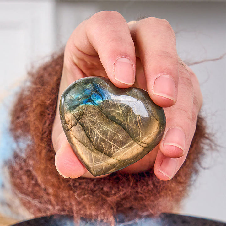 Buddha Stones Natural Heart Stone Labradorite Healing Cure Figurine Decoration - Heart - 4-5cm - image 0